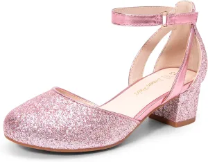 DREAM PAIRS Girls Dress Shoes Closed Toe High Heels Ankle Strap Toddler Little Big Kid Wedding Flower Party Pump