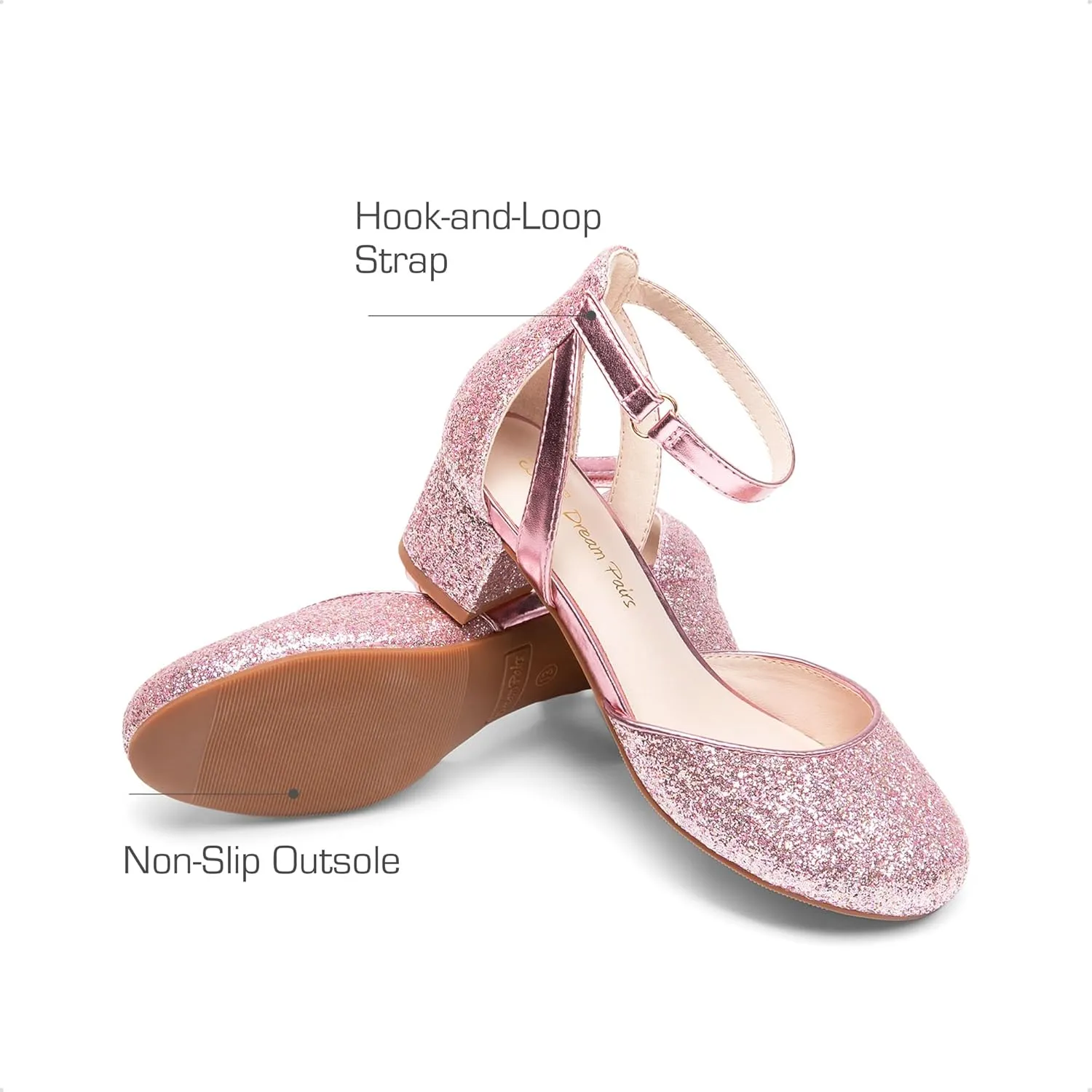 DREAM PAIRS Girls Dress Shoes Closed Toe High Heels Ankle Strap Toddler Little Big Kid Wedding Flower Party Pump