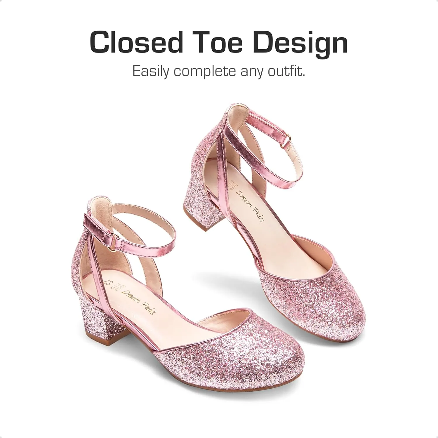 DREAM PAIRS Girls Dress Shoes Closed Toe High Heels Ankle Strap Toddler Little Big Kid Wedding Flower Party Pump