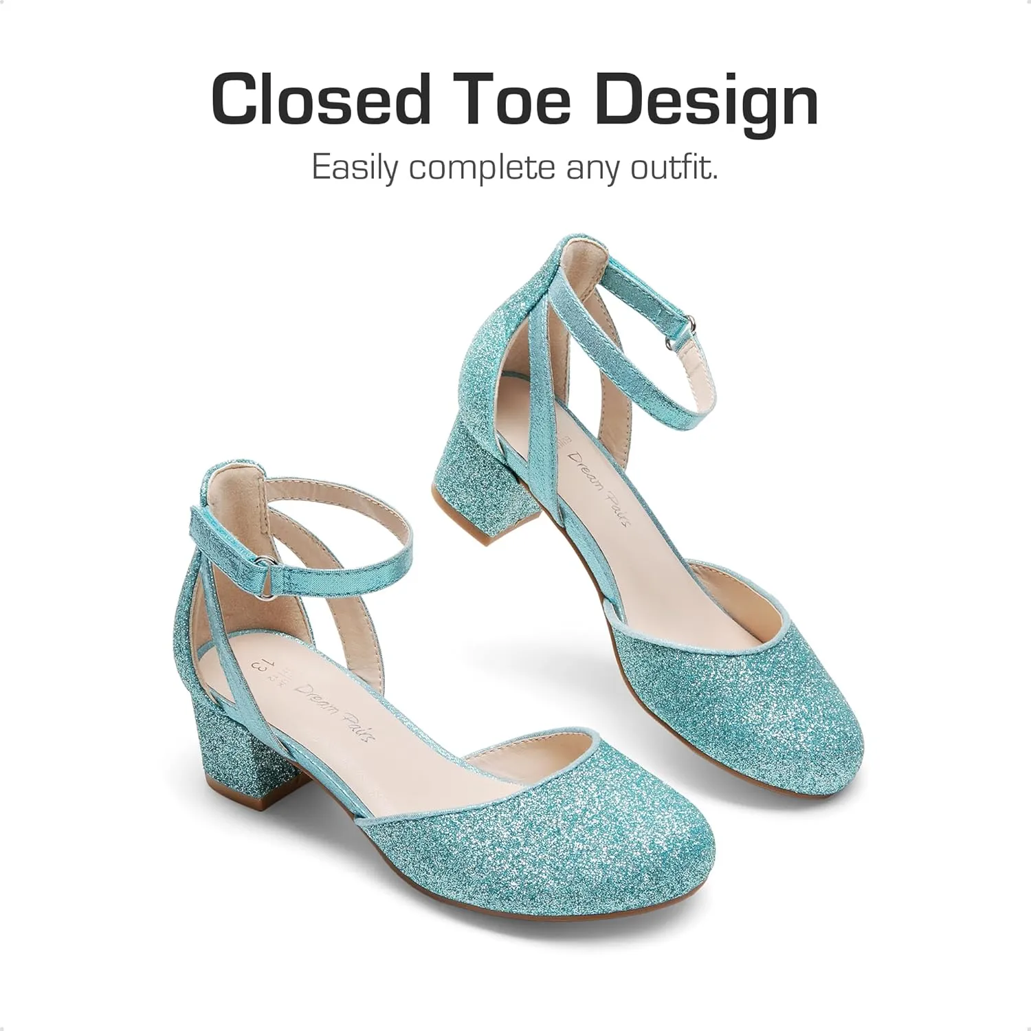 DREAM PAIRS Girls Dress Shoes Closed Toe High Heels Ankle Strap Toddler Little Big Kid Wedding Flower Party Pump