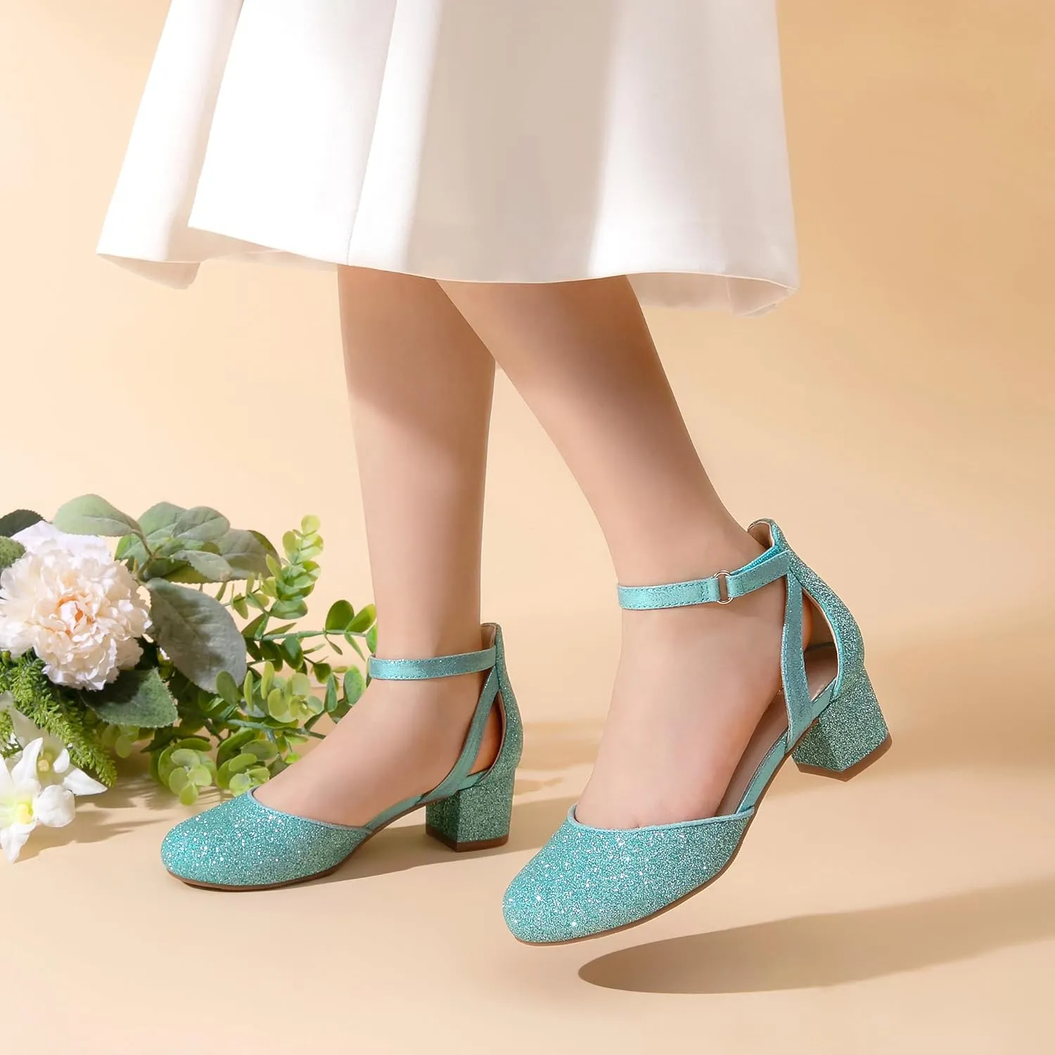 DREAM PAIRS Girls Dress Shoes Closed Toe High Heels Ankle Strap Toddler Little Big Kid Wedding Flower Party Pump