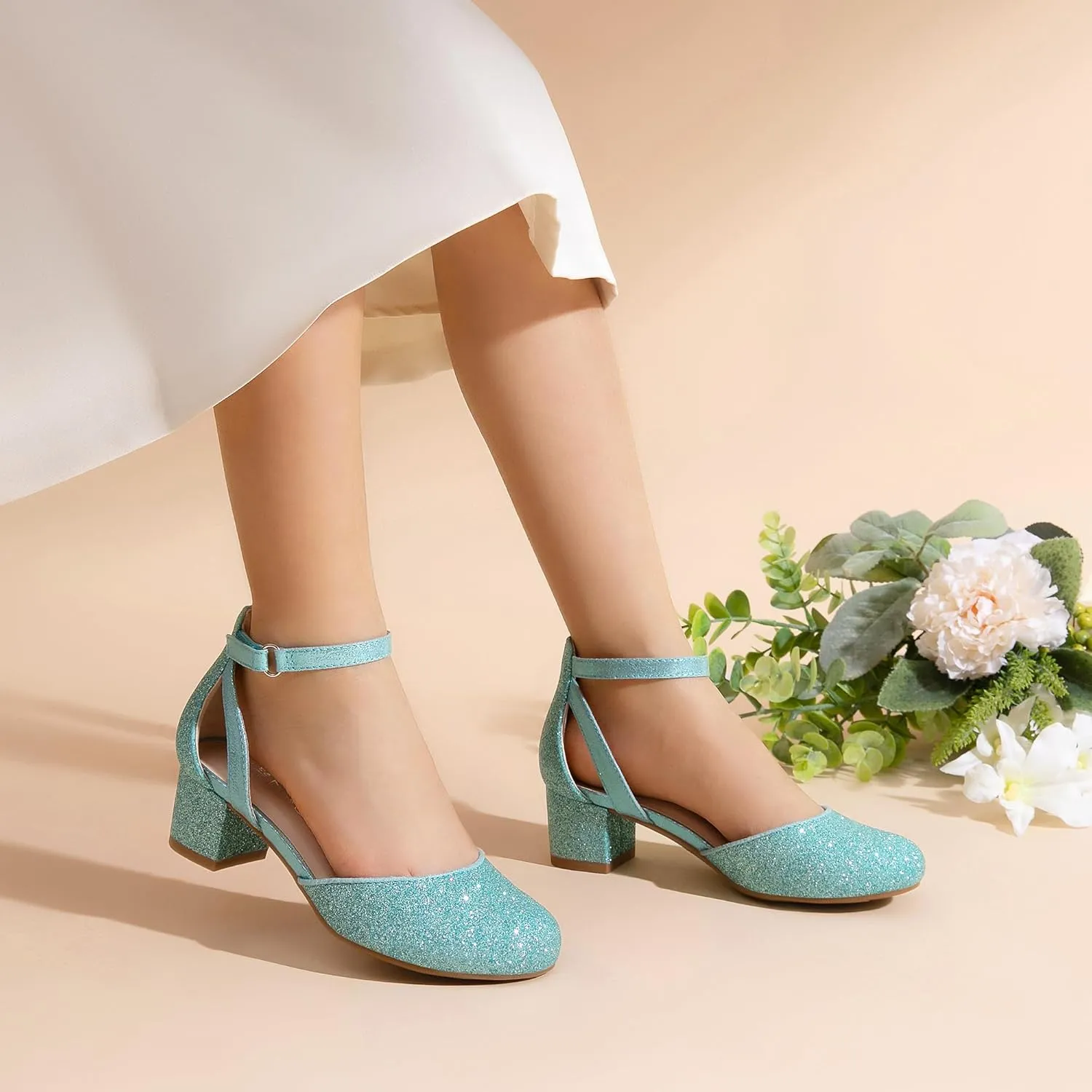 DREAM PAIRS Girls Dress Shoes Closed Toe High Heels Ankle Strap Toddler Little Big Kid Wedding Flower Party Pump