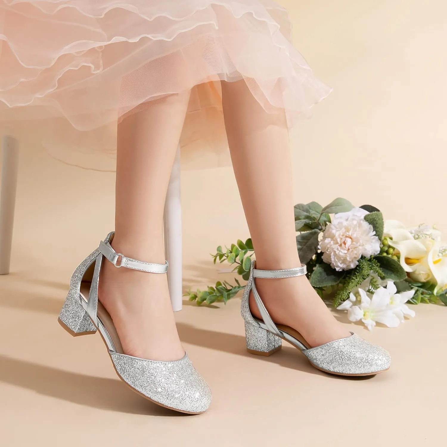 DREAM PAIRS Girls Dress Shoes Closed Toe High Heels Ankle Strap Toddler Little Big Kid Wedding Flower Party Pump