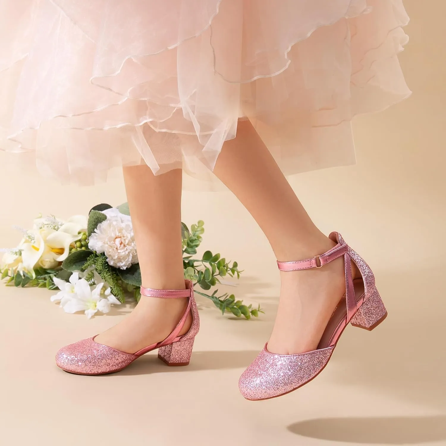 DREAM PAIRS Girls Dress Shoes Closed Toe High Heels Ankle Strap Toddler Little Big Kid Wedding Flower Party Pump