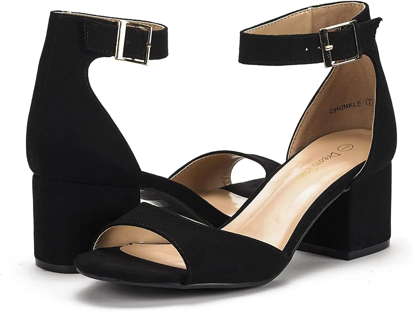 DREAM PAIRS Womens Chunkle Low Heel Pump Ankle Strap Dress Sandal