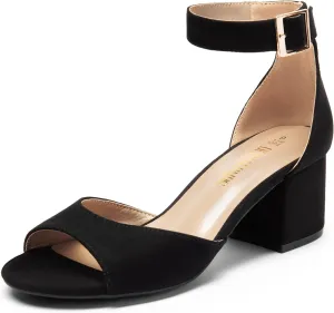 DREAM PAIRS Womens Chunkle Low Heel Pump Ankle Strap Dress Sandal