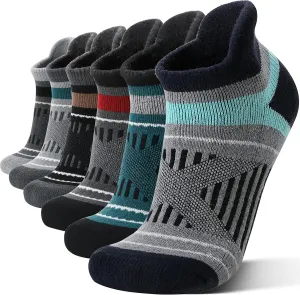 EBMORE 6 Pairs Merino Wool Ankle Hiking Running Socks Compression Support Thick Cushion No Show Socks for Men Women