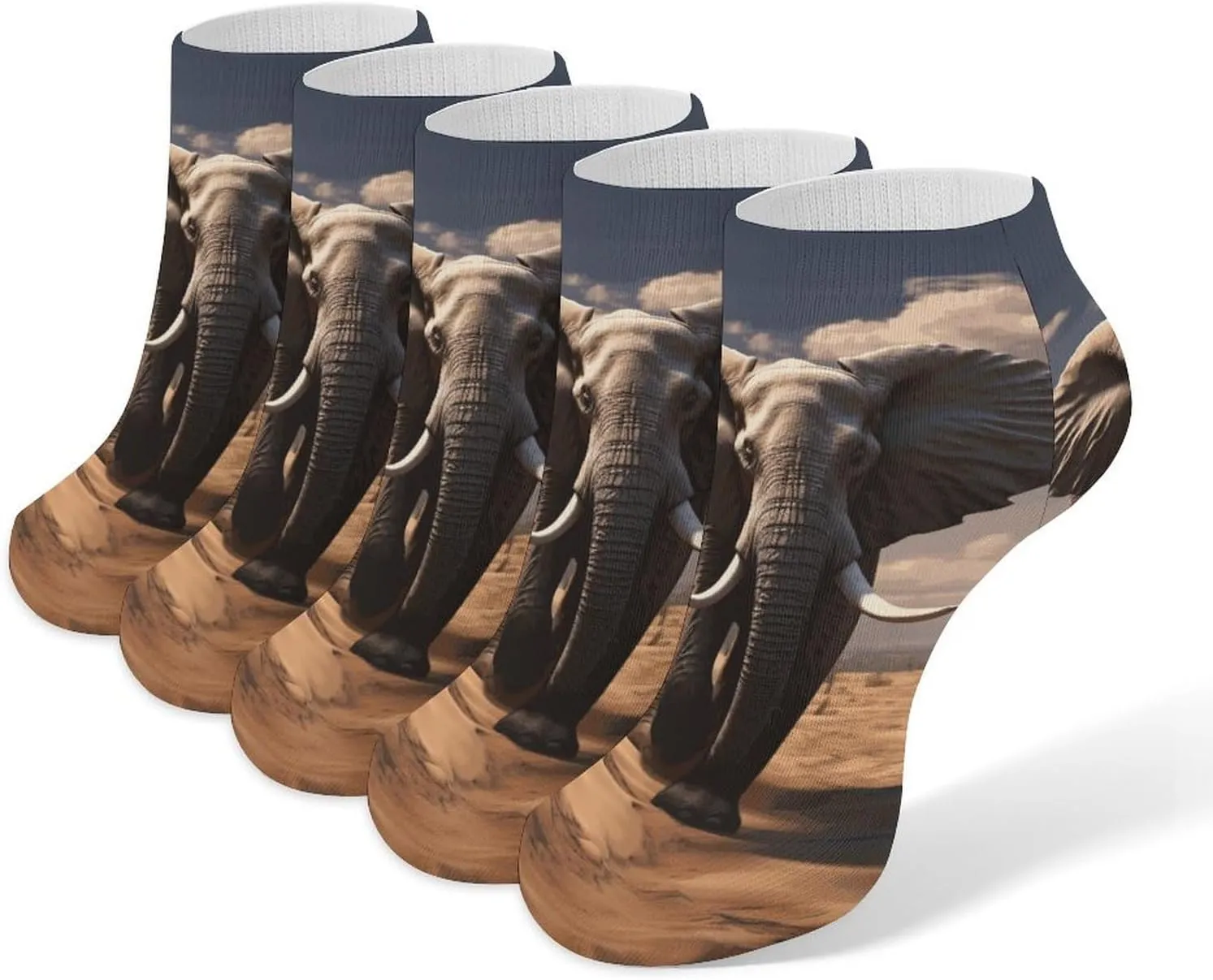 Elephant Ankle Socks for Men & Women, 5 Pairs Breathable Soft Low Cut Socks, Stretch Sweat Wicking Sox