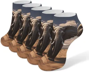 Elephant Ankle Socks for Men & Women, 5 Pairs Breathable Soft Low Cut Socks, Stretch Sweat Wicking Sox