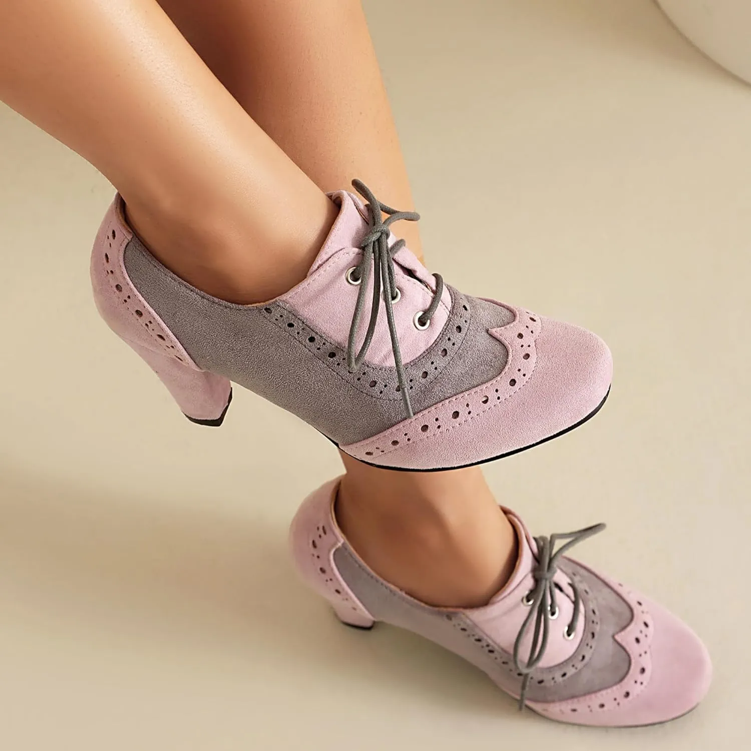 Elerhythm Women's Mary Jane 1920s Pump Heels Oxford Classic and Retro Lace Up Wingtip 1950s Vintage Round Closed Toe 1940s Shoes