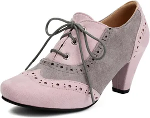 Elerhythm Women's Mary Jane 1920s Pump Heels Oxford Classic and Retro Lace Up Wingtip 1950s Vintage Round Closed Toe 1940s Shoes