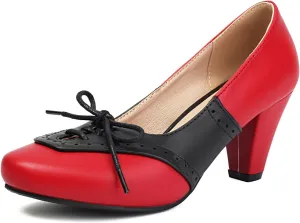 Elerhythm Women's Mary Jane 1920s Pump Heels Two Tones Classic and Retro Lace Up Wingtip 1950s Vintage Round Closed Toe 1940s Shoes