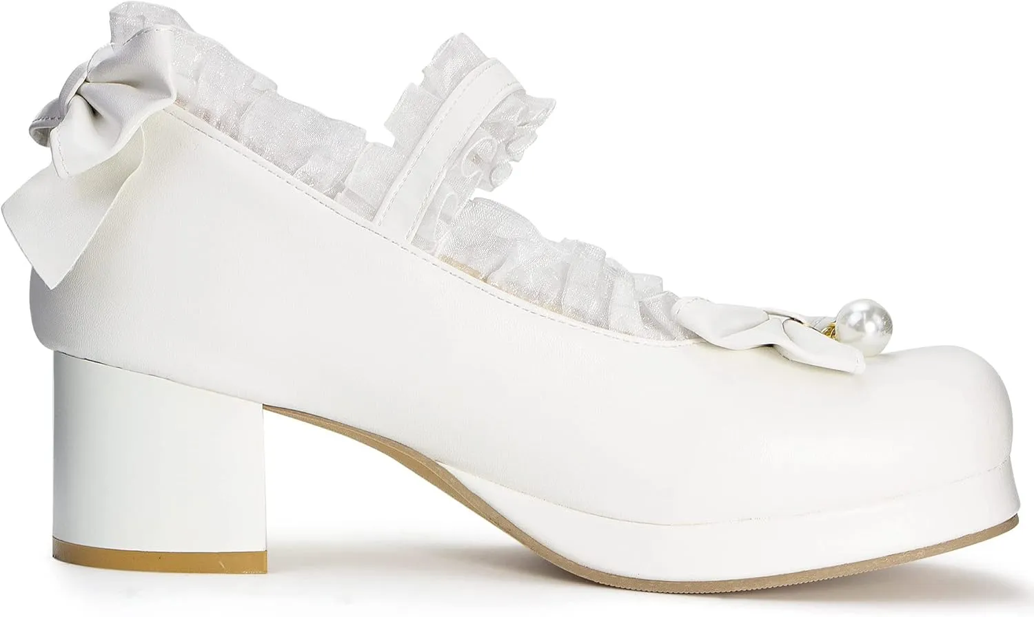 Elerhythm Women's Mary Jane Platform Chunky Block Heels Cute Cosplay Kawaii Bow Lace Dresses Cross-Tied Round Toe Ankle Strap Shoes