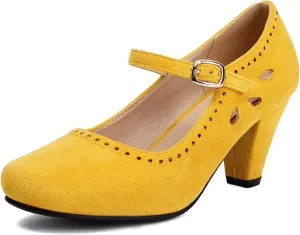 Elerhythm Women's Mary Jane Teardrop Cutout Classic and Retro 1920s Pump Heels 1950s Vintage Round Closed Toe 1940s Ankle Strap Dress Shoes