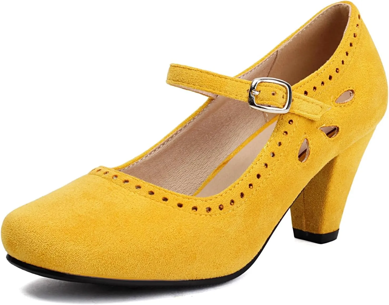 Elerhythm Women's Mary Jane Teardrop Cutout Classic and Retro 1920s Pump Heels 1950s Vintage Round Closed Toe 1940s Ankle Strap Dress Shoes