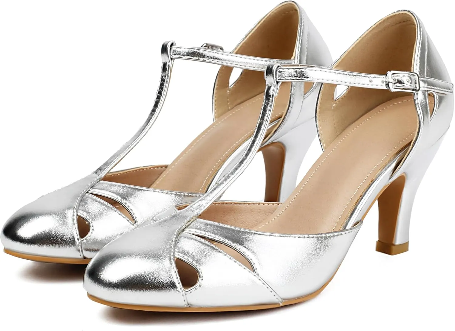 Elerhythm Women's Mary Jane Vintage Ankle Strap Closed Round Toe Gatsby Heels Retro 1950s Pumps 1920s Victorian Shoes