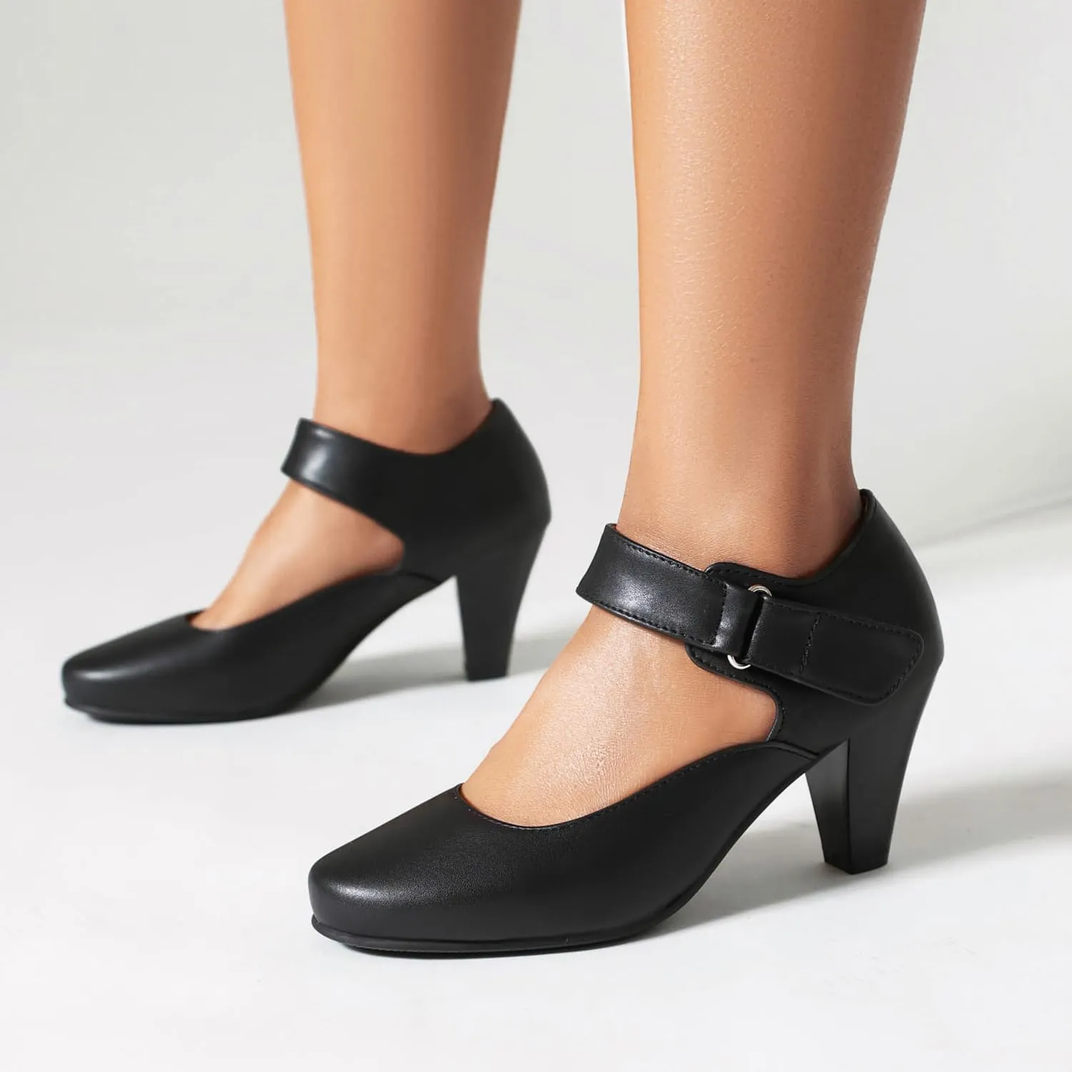 Elerhythm Women's Mary Jane Vintage Heels Gatsby 1920s Pumps Closed Round Toe 1950s Victorian Retro Shoes