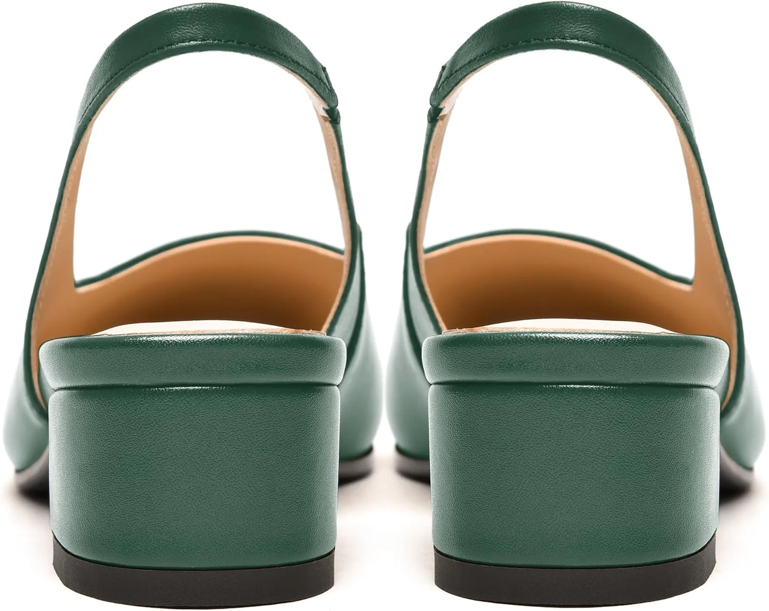 FEMSTEP Womens Square Toe Slingback Matte Leather Chunky Low Heel Pumps Shoes 1.5 Inch