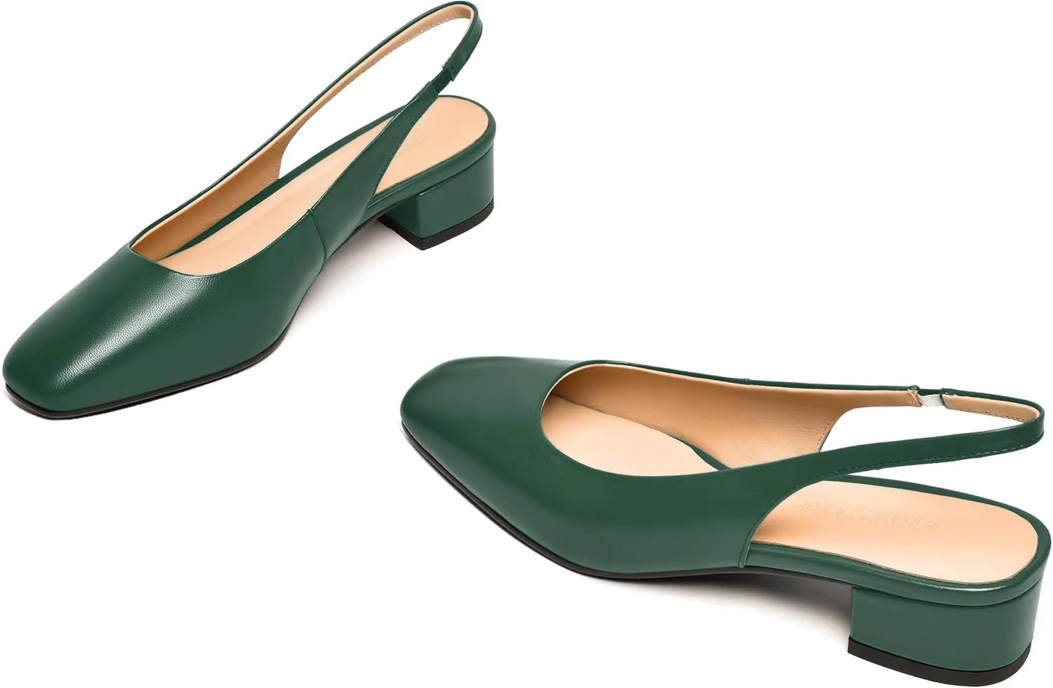 FEMSTEP Womens Square Toe Slingback Matte Leather Chunky Low Heel Pumps Shoes 1.5 Inch