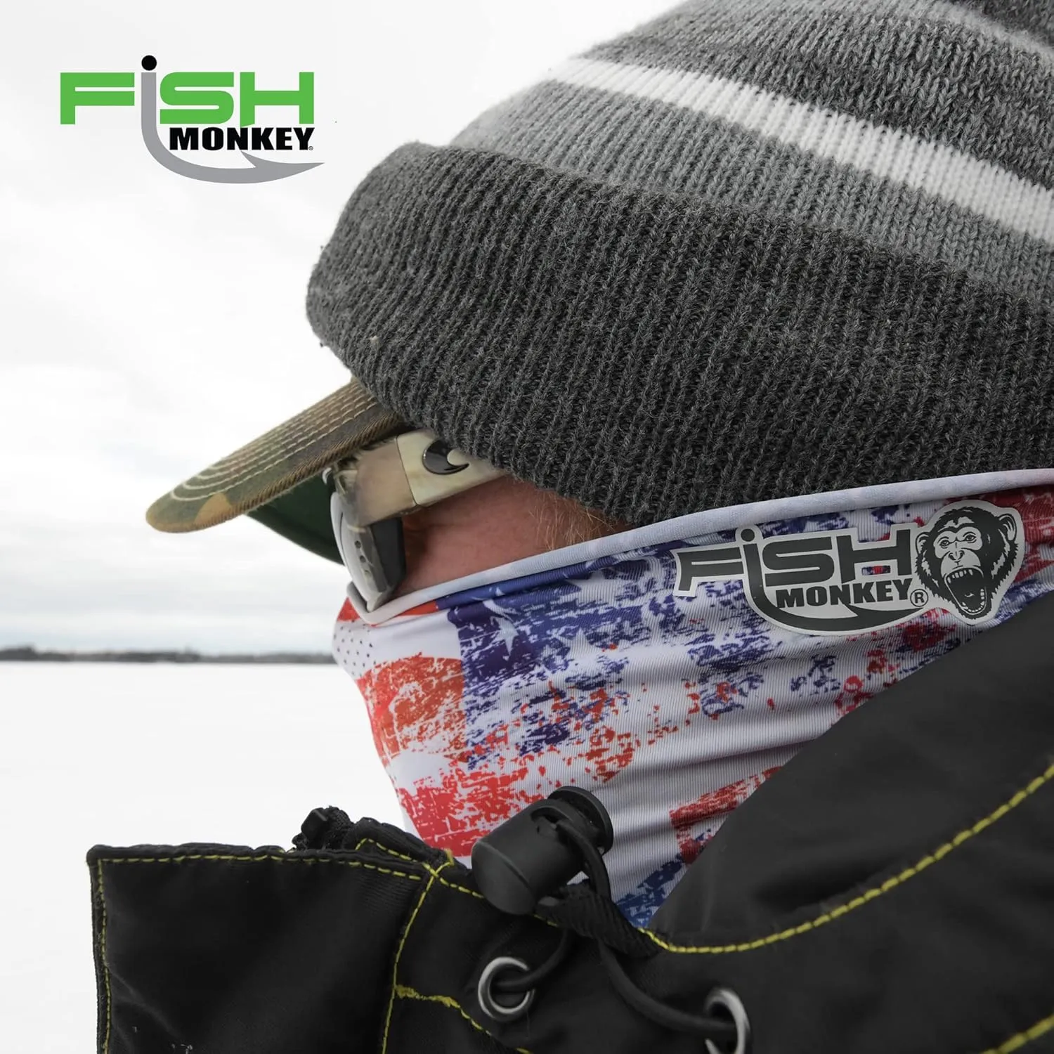 Fish Monkey UPF 50  Flared Face Guard and Four Way Stretch with Glasses Fog Resistant Technology for Men and Women