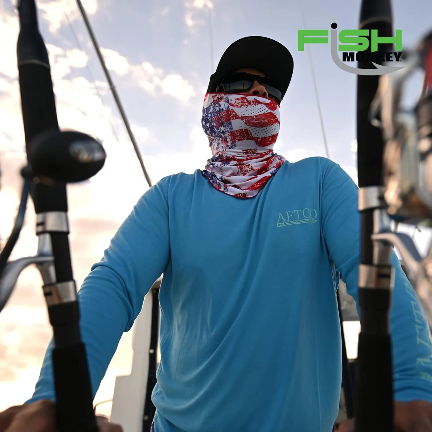Fish Monkey UPF 50  Flared Face Guard and Four Way Stretch with Glasses Fog Resistant Technology for Men and Women