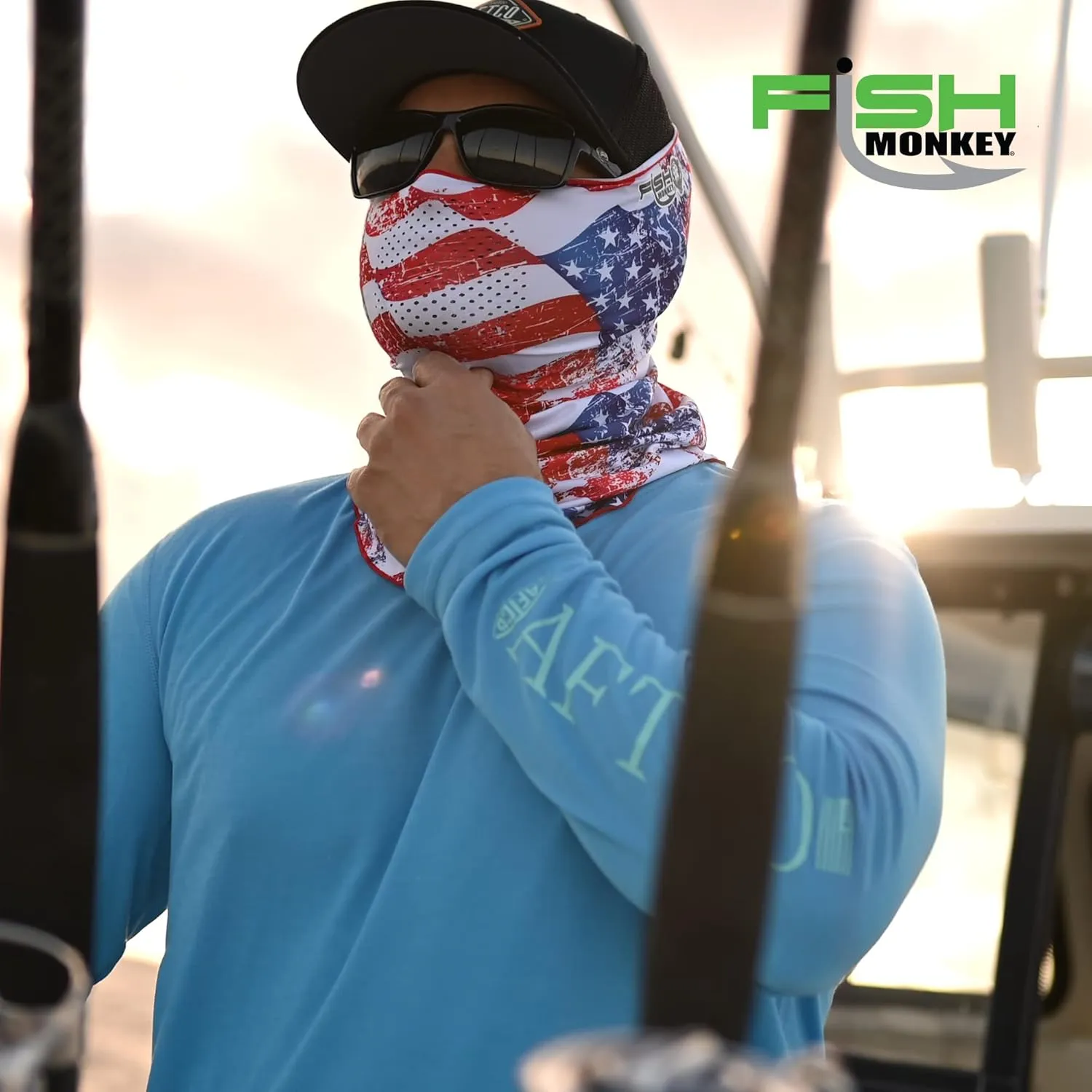 Fish Monkey UPF 50  Flared Face Guard and Four Way Stretch with Glasses Fog Resistant Technology for Men and Women