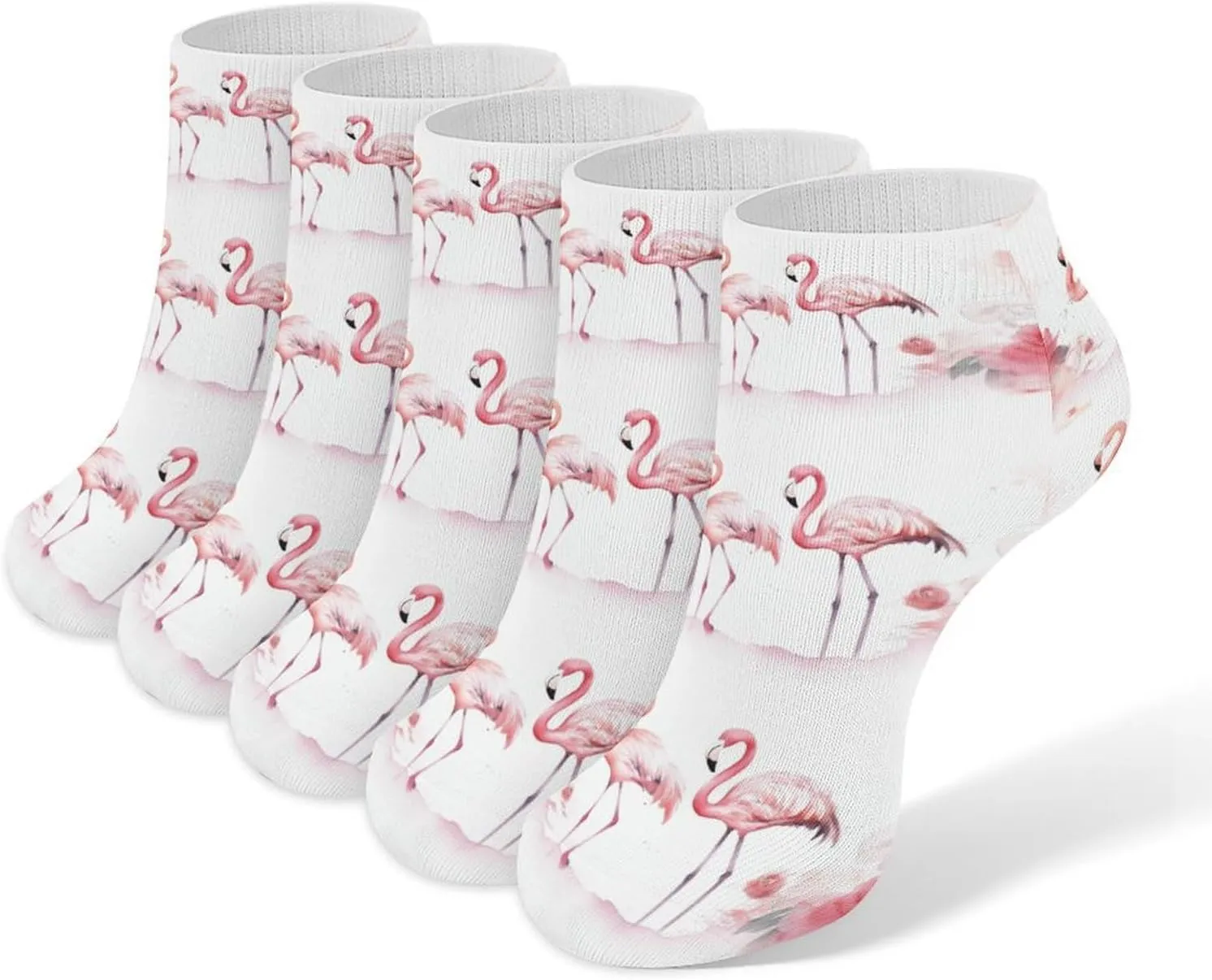 Flamingos Ankle Socks for Men & Women, 5 Pairs Breathable Soft Low Cut Socks, Stretch Sweat Wicking Sox