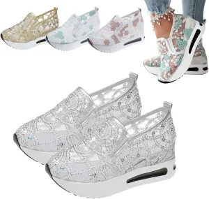 Floral Embroidery Breathable Sheer Mesh Sneakers, 2023 Spring Lace Mesh Casual Shoes, Floral Embroidery Sheer Mesh Sneakers for Women (US 7,White)
