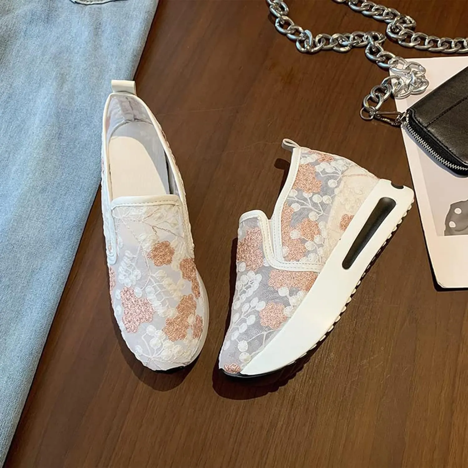 Floral Embroidery Breathable Sheer Mesh Sneakers, 2023 Spring Lace Mesh Casual Shoes, Floral Embroidery Sheer Mesh Sneakers for Women (US 7,White)