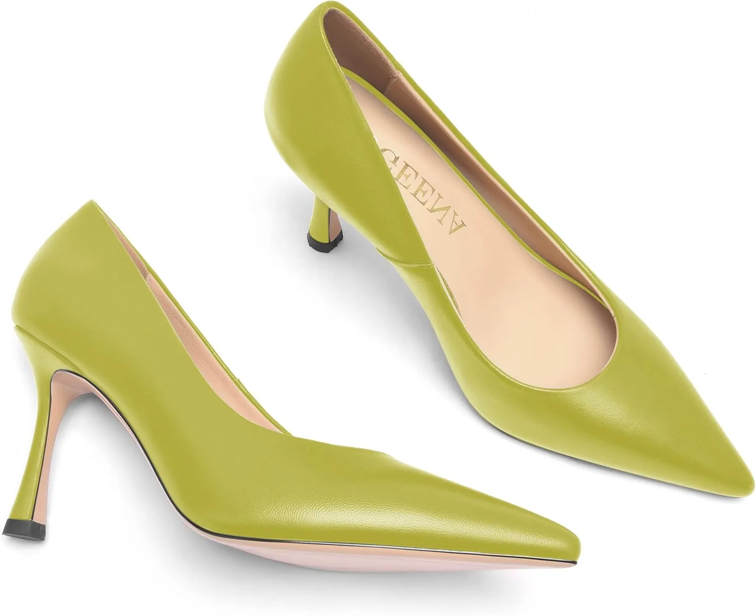 FOGEENA Womens Matte Slip On Pointed Toe Dress Wedding Stiletto Leather High Heel Pumps Shoes 3.14 Inch