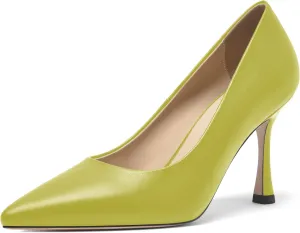 FOGEENA Womens Matte Slip On Pointed Toe Dress Wedding Stiletto Leather High Heel Pumps Shoes 3.14 Inch