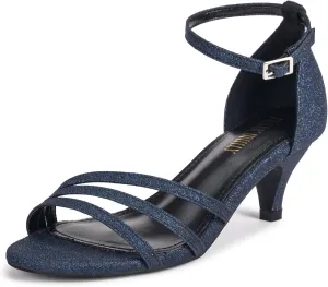 Frank Mully Women's Sparkly Low Kitten Heel Open Toe Sandals Ankle Strap Glitter Bridal Wedding Dress Pump Shoes