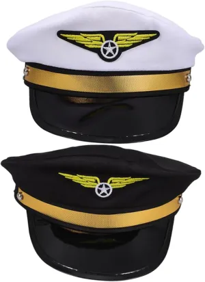FRCOLOR 2pcs Adjustable Halloween Sailor Hat Black White Captain Hats for Cosplay Stage and Parties Stylish Embroidered Badge for Aviation-themed Events