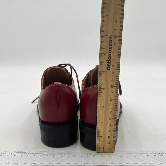 FSJ Wine Red Leather Classic Lace up Oxford Low Heel Round Toe Casual Dress Pump