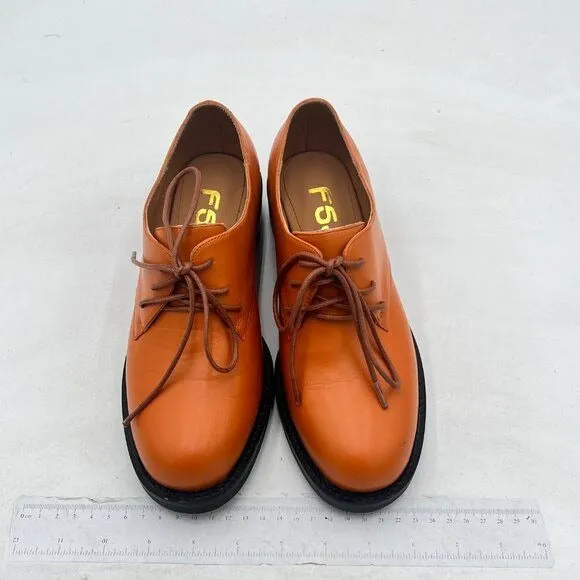FSJ Women Leather Classic Lace up Flat Oxford Low Heel Round Toe Casual Dress Pu