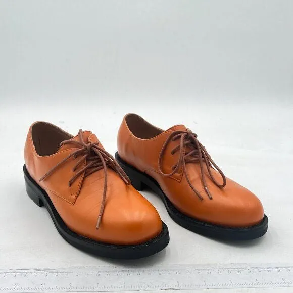 FSJ Women Leather Classic Lace up Flat Oxford Low Heel Round Toe Casual Dress Pu