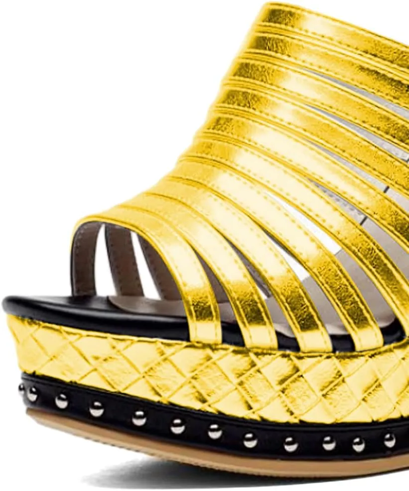 FSJ Women Open Toe High Heel Mules Platform Clogs Slip On Studded Wedges Sandals Strappy Slide Casual Backless Slippers Shoes Size 4-16 US