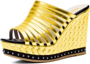 FSJ Women Open Toe High Heel Mules Platform Clogs Slip On Studded Wedges Sandals Strappy Slide Casual Backless Slippers Shoes Size 4-16 US