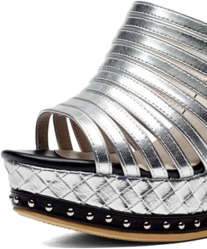 FSJ Women Open Toe High Heel Mules Platform Clogs Slip On Studded Wedges Sandals Strappy Slide Casual Backless Slippers Shoes Size 4-16 US