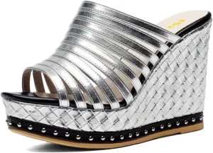 FSJ Women Open Toe High Heel Mules Platform Clogs Slip On Studded Wedges Sandals Strappy Slide Casual Backless Slippers Shoes Size 4-16 US