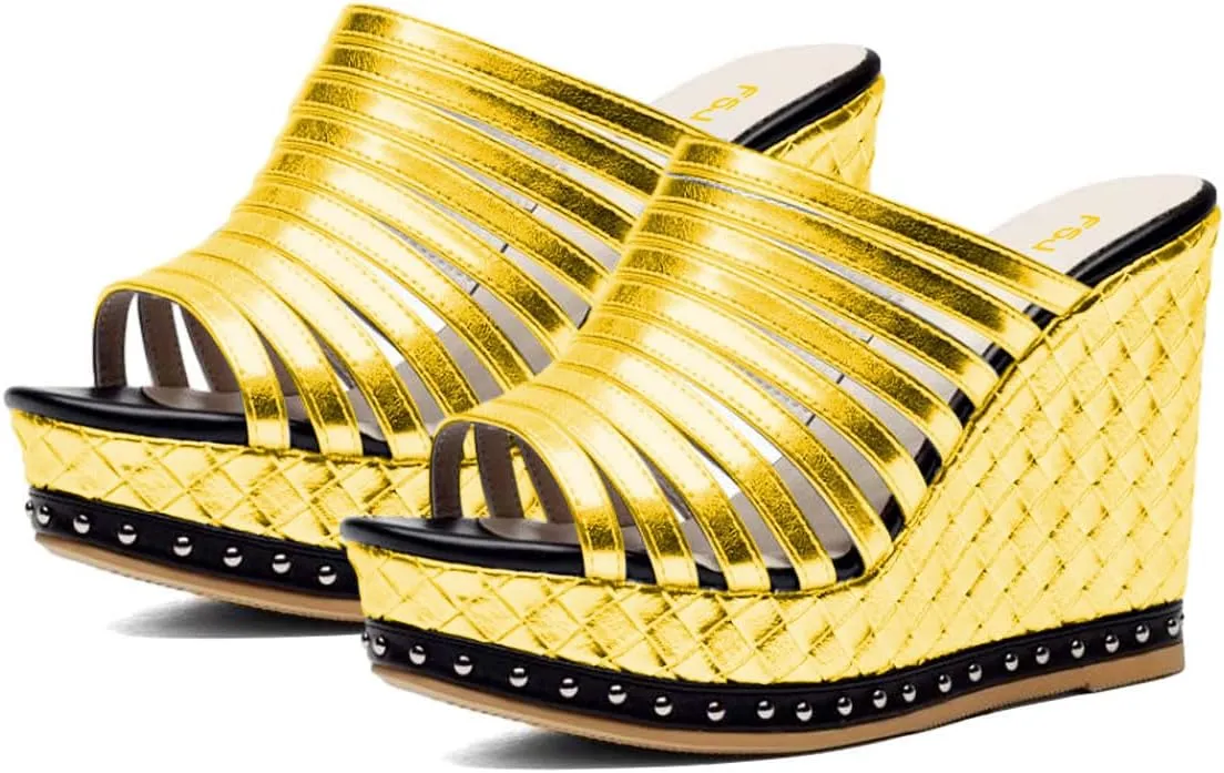 FSJ Women Open Toe High Heel Mules Platform Clogs Slip On Studded Wedges Sandals Strappy Slide Casual Backless Slippers Shoes Size 4-16 US