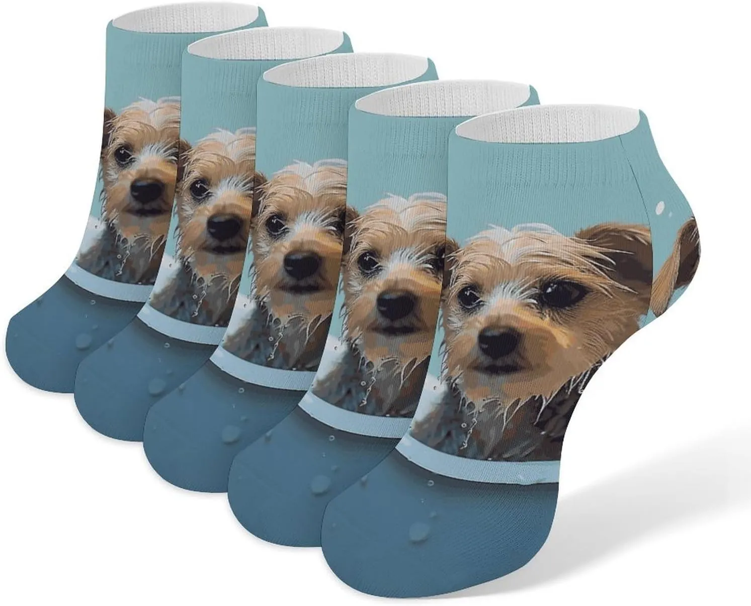 Funny Dog in Bathtub Ankle Socks for Men & Women, 5 Pairs Breathable Soft Low Cut Socks, Stretch Sweat Wicking Sox