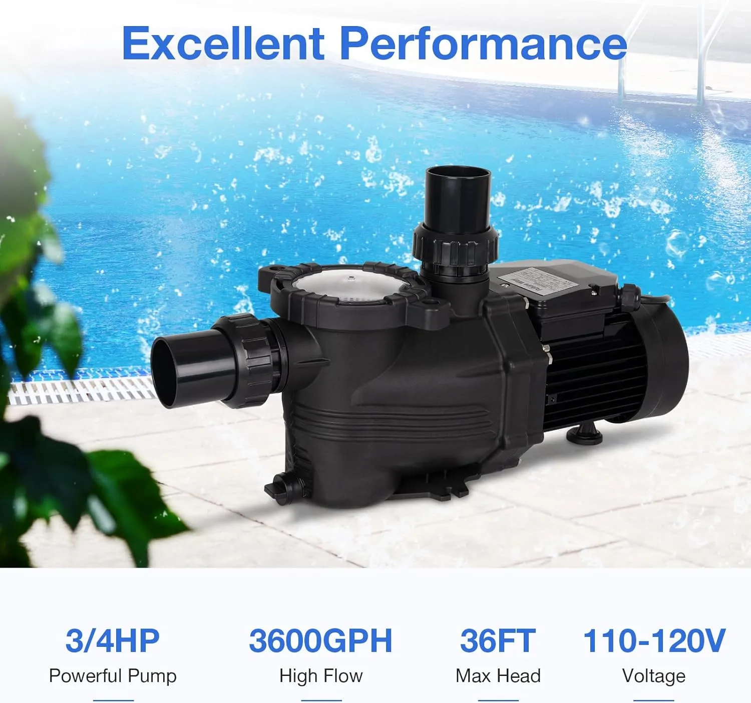 Future Way 3/4 HP Pool Pump for In/Above Ground Pool, 3600 GPH, 110-120V, Single Speed Swimming Pool Pump with Filter Basket, Low Noise