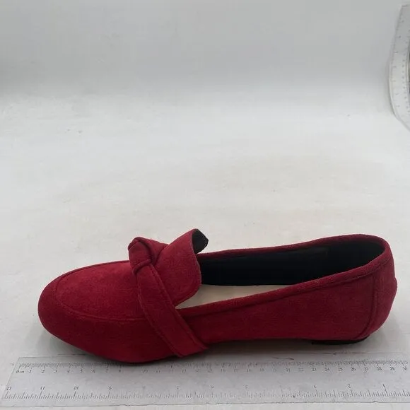 FYS Women Round Toe Flats Knotted Loafer Flats Comfortable Slip On Ballet Red