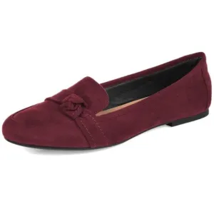 FYS Women Round Toe Flats Knotted Loafer Flats Comfortable Slip On Ballet Red