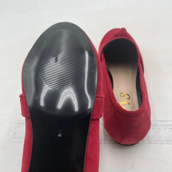 FYS Women Round Toe Flats Knotted Loafer Flats Comfortable Slip On Ballet Red