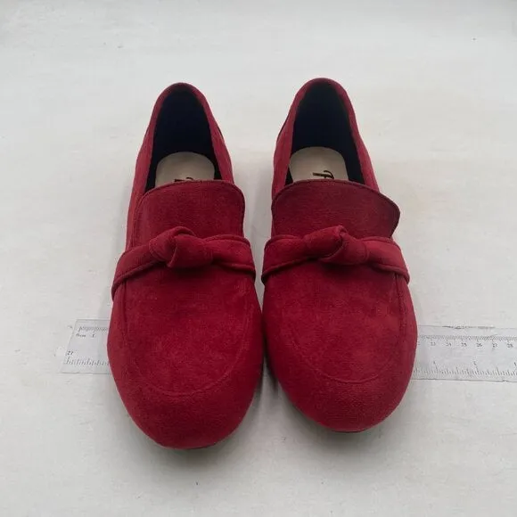 FYS Women Round Toe Flats Knotted Loafer Flats Comfortable Slip On Ballet Red