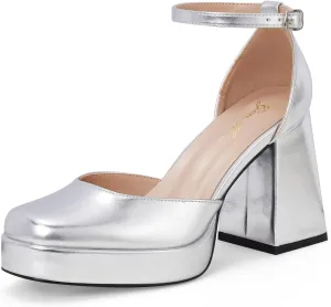 GENSHUO Women's-Platform-Chunky-Pumps Heels