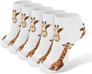 Giraffe Ankle Socks for Men & Women, 5 Pairs Breathable Soft Low Cut Socks, Stretch Sweat Wicking Sox