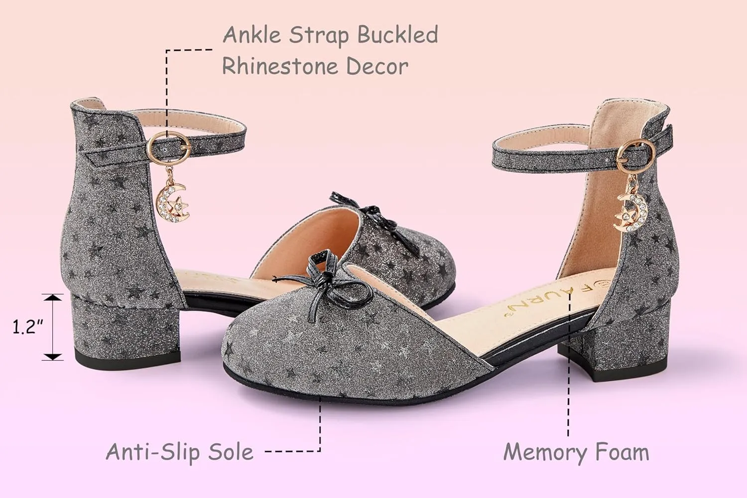 Girls Dress Shoes Closed Toe Heels Bowknot Ankle Strap Flower Pump Shoes Party Wedding School Sandals for Toddler Little Big Kid